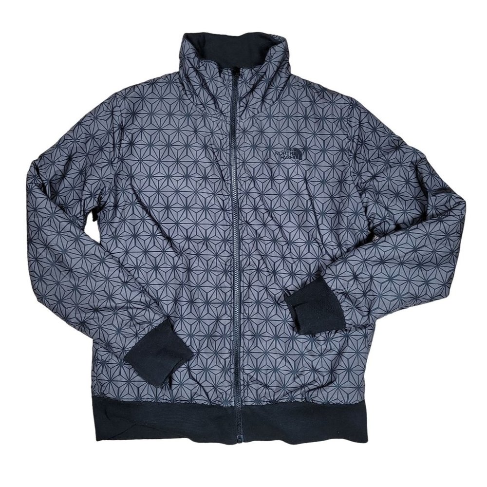 Womens The North Face Reversible Black Grey Geometric Print Full Zip Jacket Med